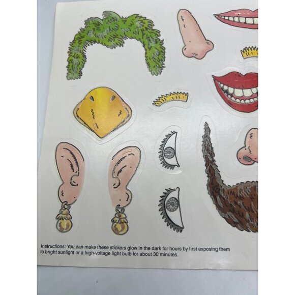 Vintage 1987 Scholastic Glow In The Dark Face Parts Stickers 11" x 8.5" Unused - Picture 2 of 4